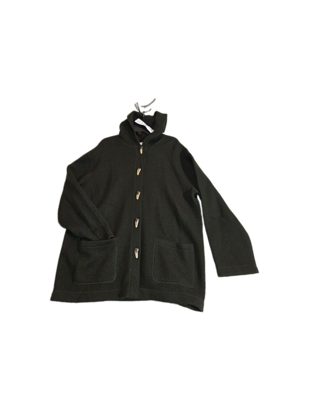 vtg jones new york Sz XL Long Cardigan 99% Wool Black Toggle Buttons Hooded...